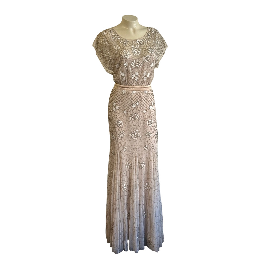 BHLDN cream Gold Sequin Embellished Gown Sz 4